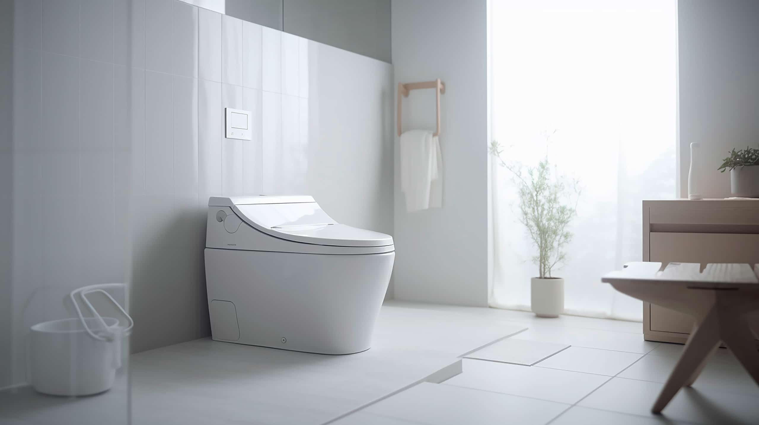 Modernes Dusch-WCs (auch Washlets oder Duschtoiletten genannt) in einem ansprechendem Badezimmer.