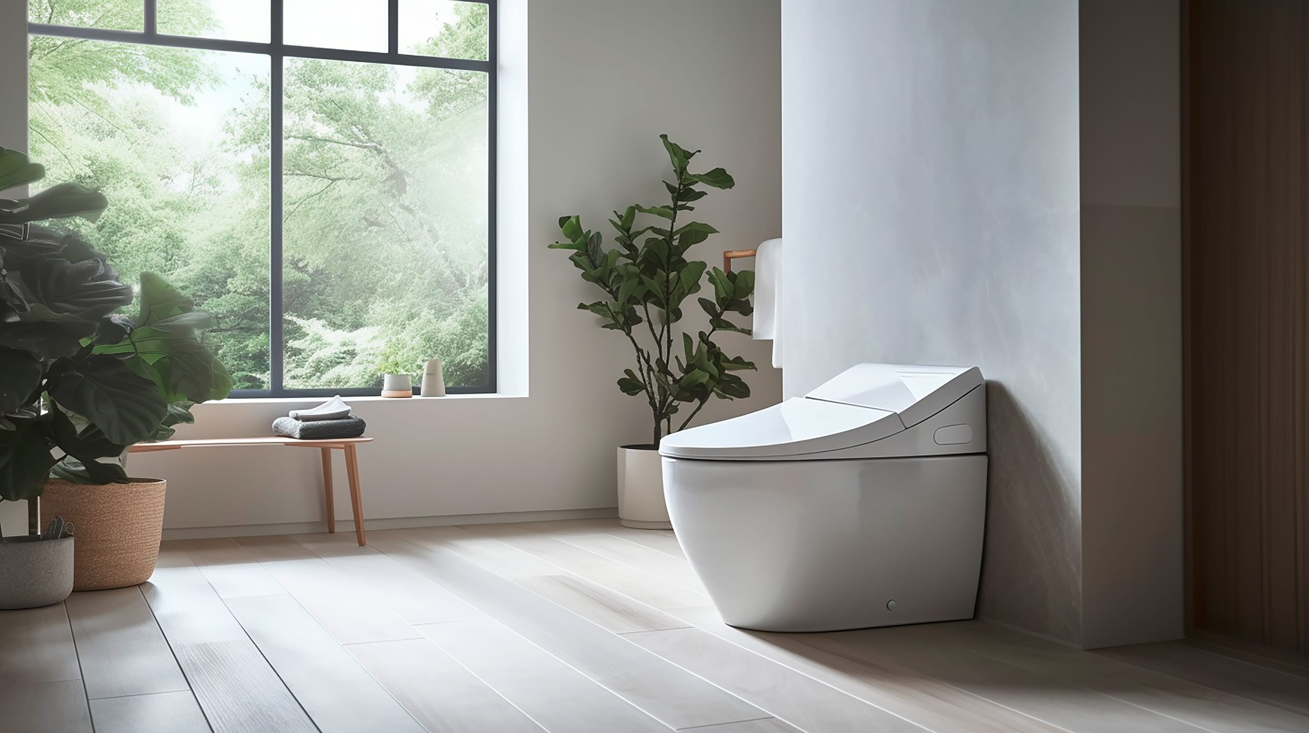 Modernes Dusch-WCs (auch Washlets oder Duschtoiletten genannt) in einem ansprechendem Badezimmer.