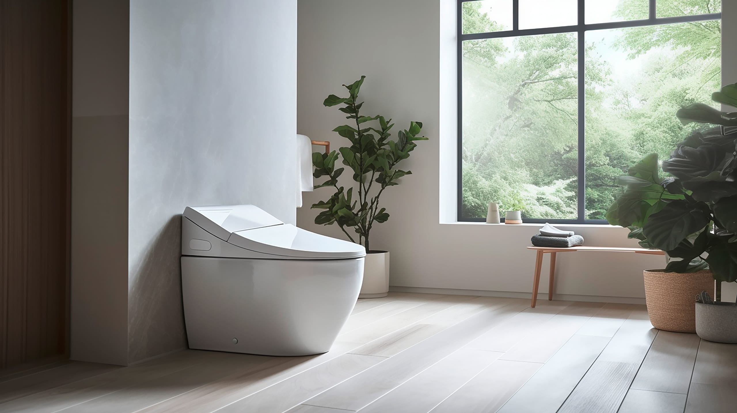 Modernes Dusch-WCs (auch Washlets oder Duschtoiletten genannt) in einem ansprechendem Badezimmer.