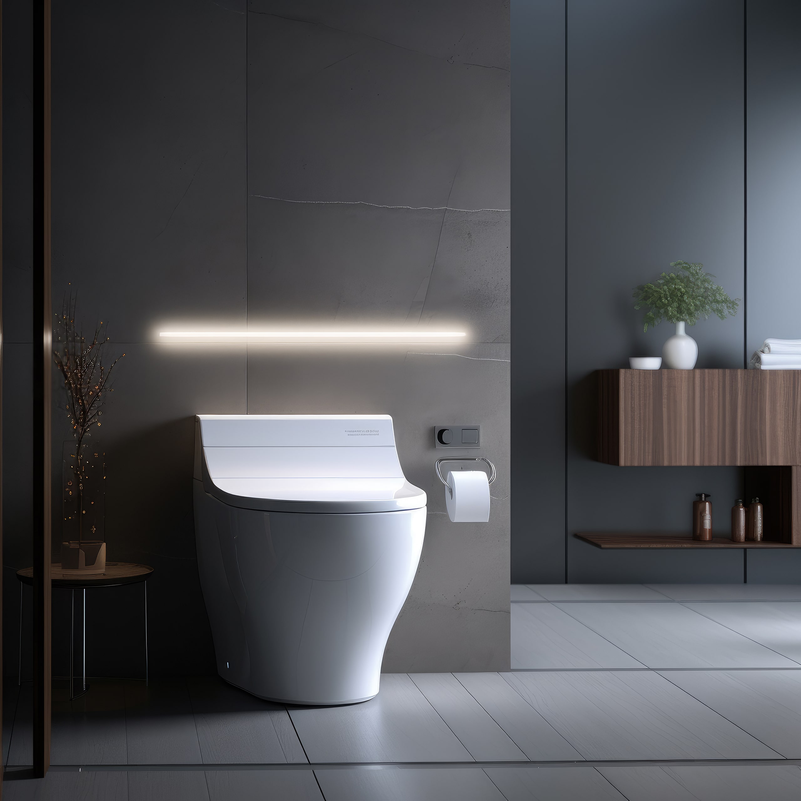 Modernes Dusch-WCs (auch Washlets oder Duschtoiletten genannt) in einem ansprechendem Badezimmer.