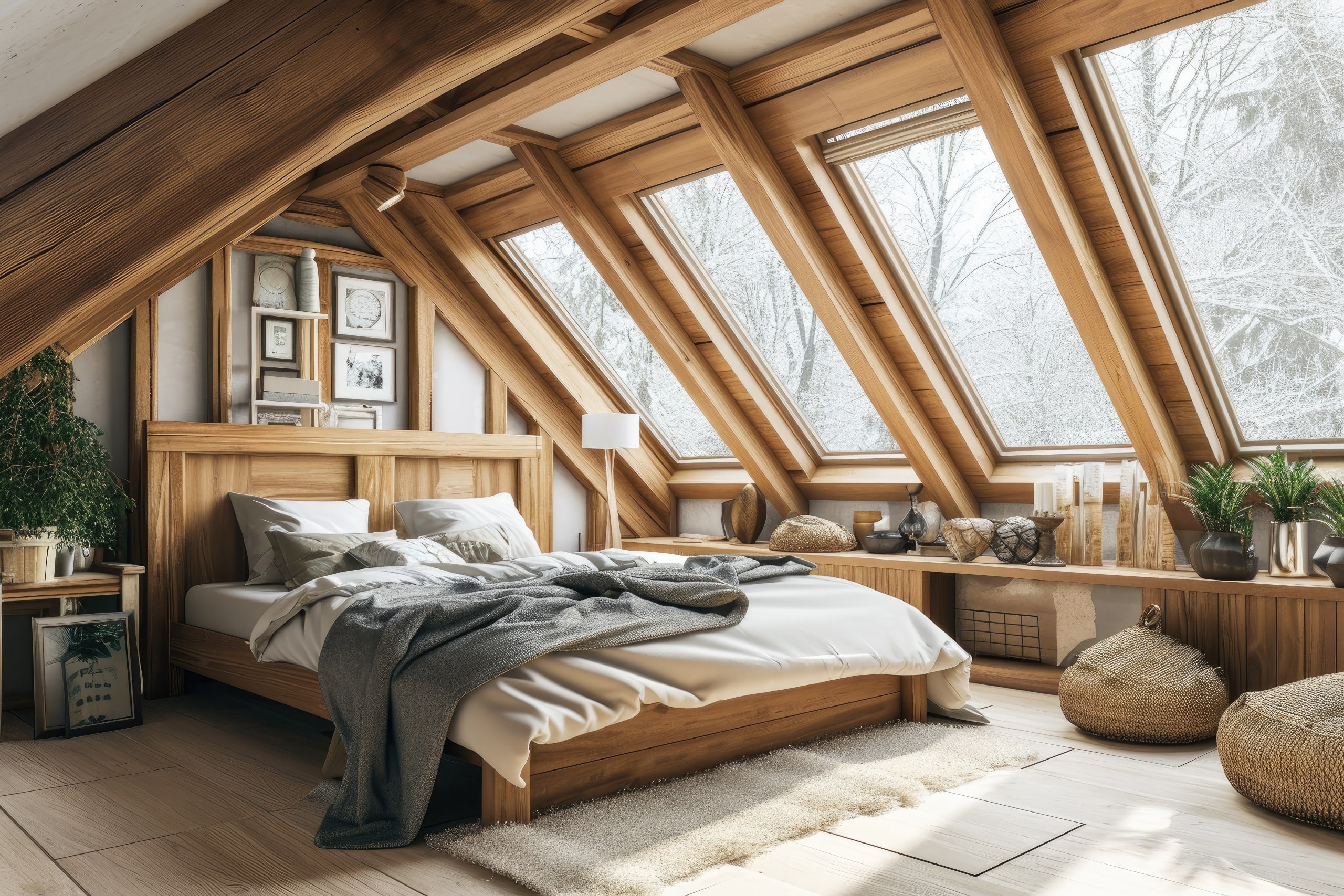 Schlafzimmer in einem ausgebauten Dachboden.