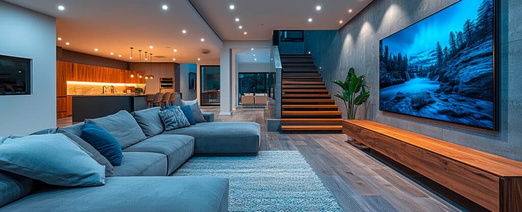 Renovierung eines Kellers, um einen vernachlässigten, dunklen Raum in einen modernen Unterhaltungsbereich und Wohnkeller zu verwandeln.