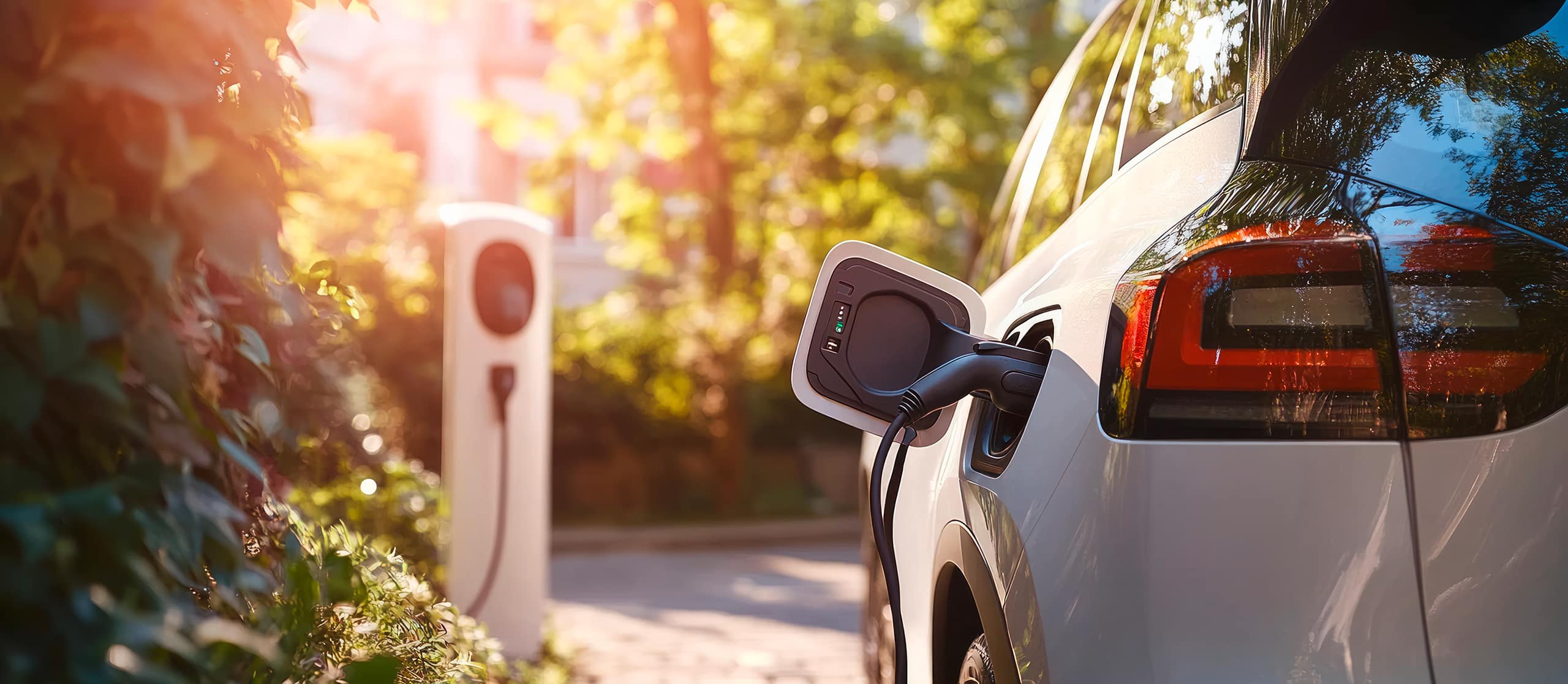 Herkömmliches Elektroauto wird an einer Wallbox aufgeladen.